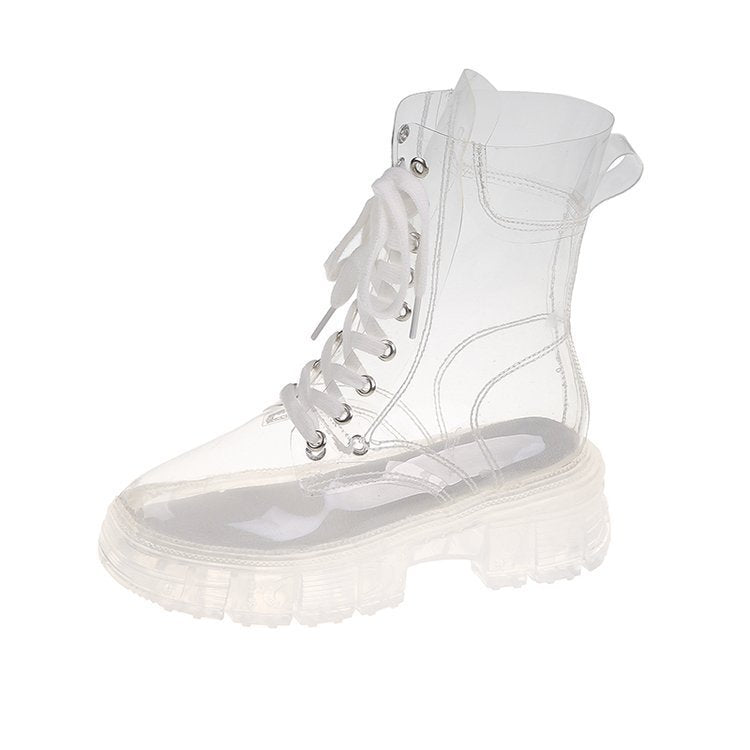 Damen transparente Plateau-High-Top Boots mit farbiger Innensohle Drune