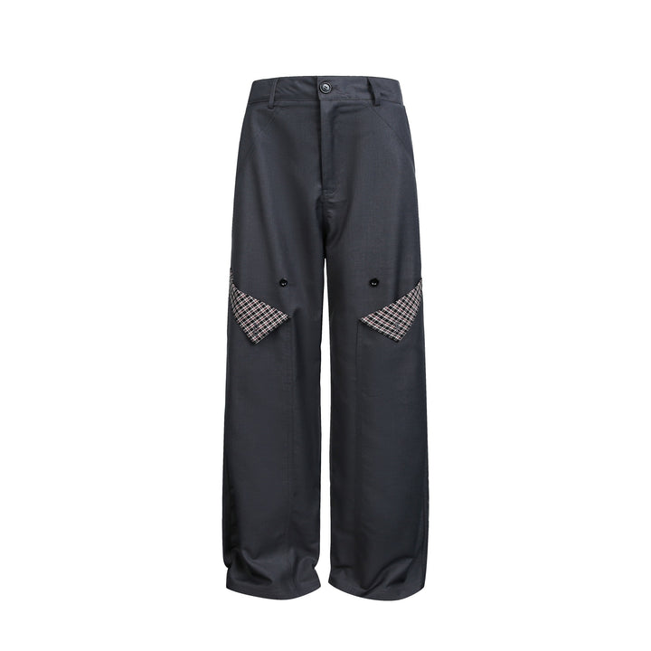 Damen Hochgeschnittene weite Cargohose mit Karomuster‑Pattentaschen Drune