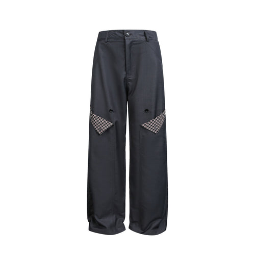 Damen Hochgeschnittene weite Cargohose mit Karomuster‑Pattentaschen Drune
