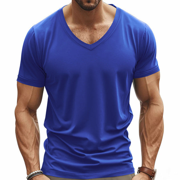 Herren nan V-Ausschnitt-T-Shirt aus Stretchbaumwolle mit ergonomischem Schulterschnitt und flachem Saum Drune