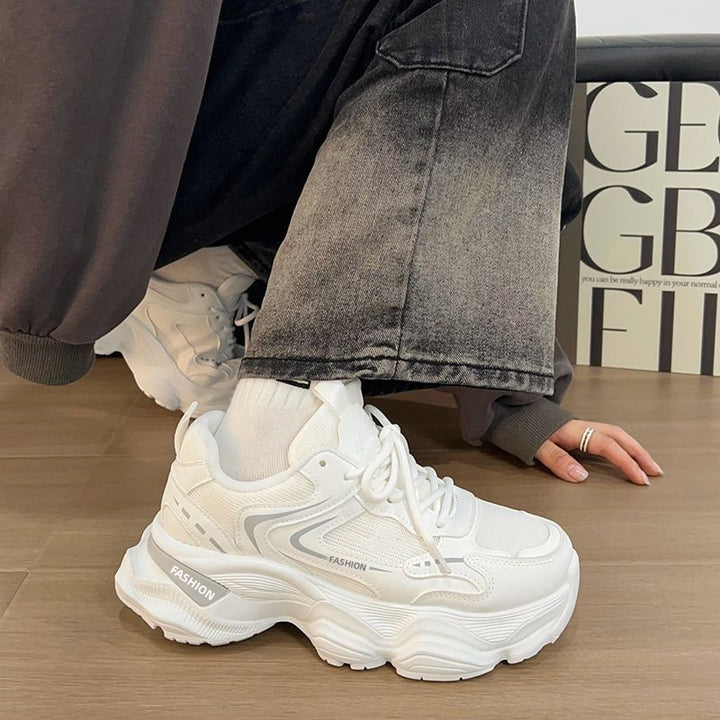 Damen Skulpturierte Wedgesneaker mit stufiger Plateausohle, atmungsaktivem Mesh und gepolstertem Komfortkragen Drune