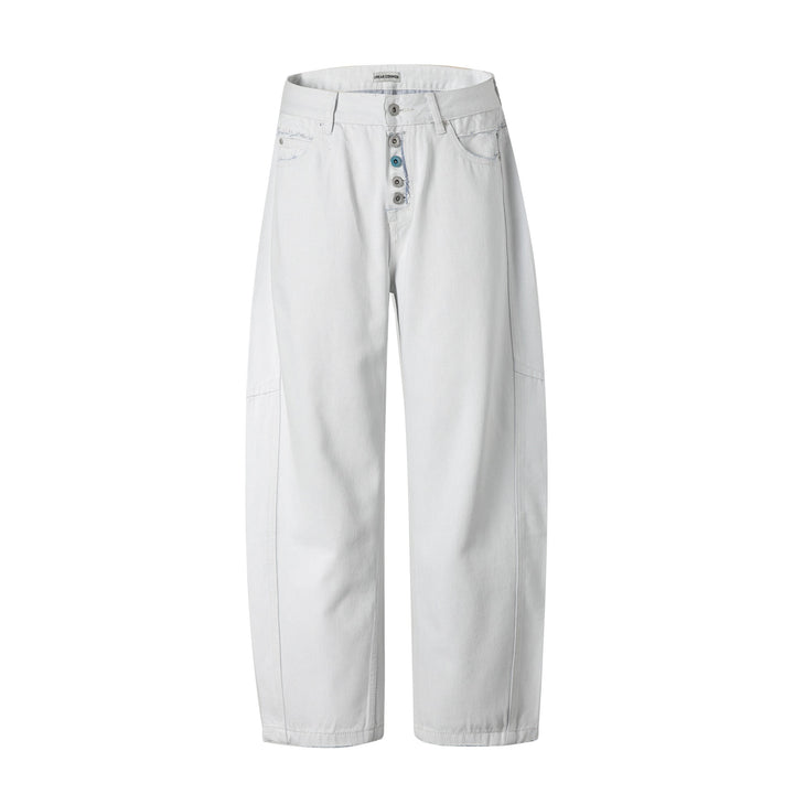 Damen Hochtaillierte Relaxed-Fit-Jeans mit sichtbarer Knopfleiste und Cargo-Seitennähten Drune