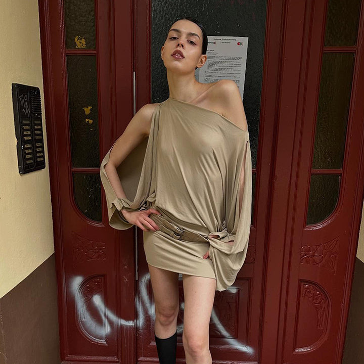 Damen Oversize Tunika mit aufregendem Wickeldesign und großzügigen Ärmeln Drune