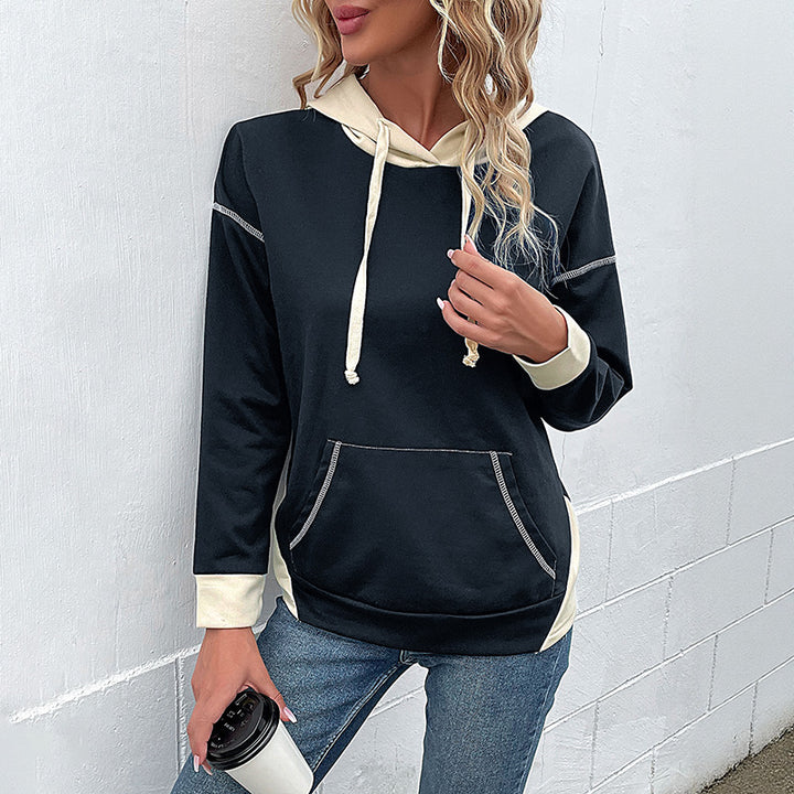 Damen Lässiger Kapuzenpullover mit kontrastierenden Ärmeln Drune