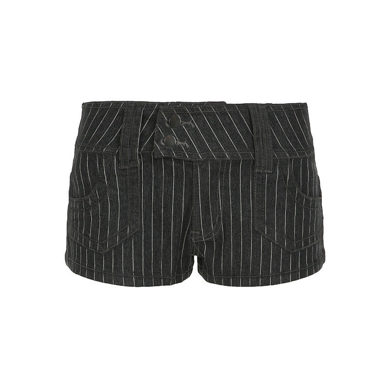 Damen Designer Denim-Shorts mit Streifenmuster und taillierter Passform Drune