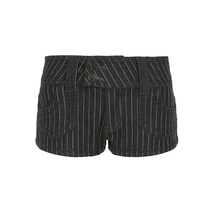 Damen Designer Denim-Shorts mit Streifenmuster und taillierter Passform Drune