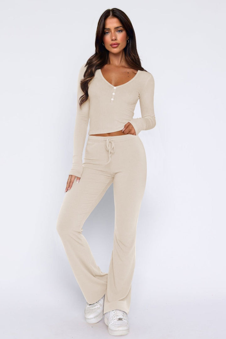Drune | Damen Loungewear Satz mit Schlaghose und Crop Top