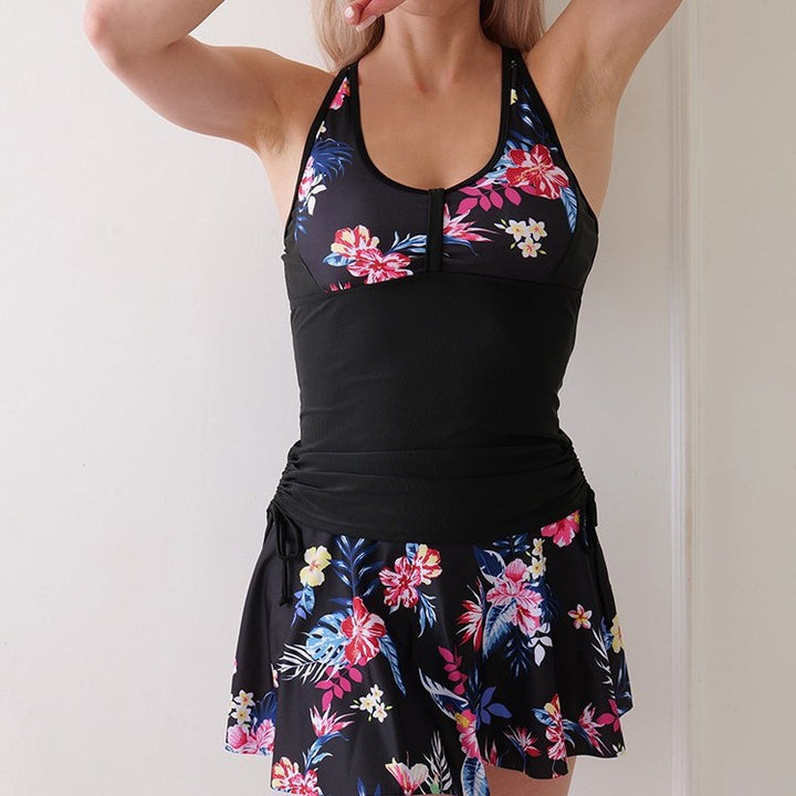 Damen Sportliches Bade-Kleid mit floralem Oberteil Drune