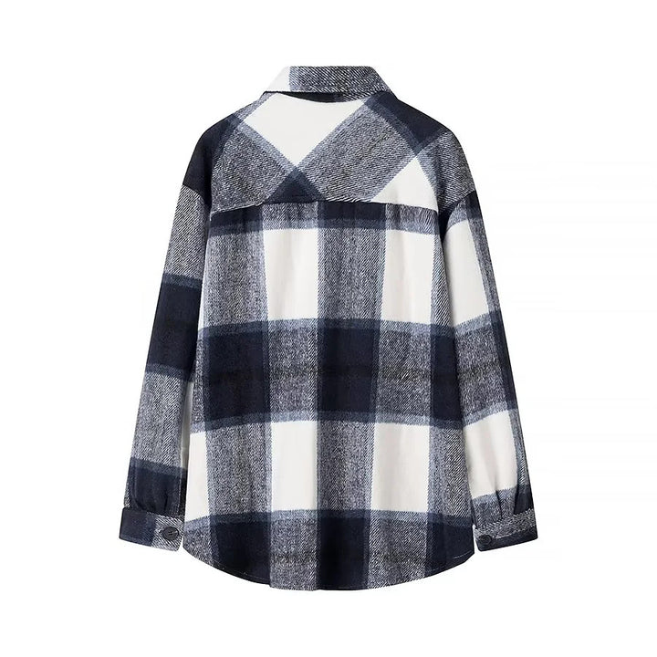 Damen nan kariertes Overshirt im Shacket‑Stil mit aufgesetzten Brusttaschen Drune
