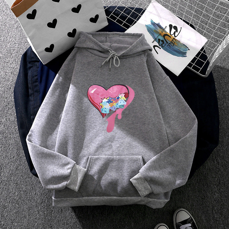 Damen nan Kapuzenpullover mit künstlerischem Aquarell‑Federmotiv, Oversize‑Schnitt und Kängurutasche Drune