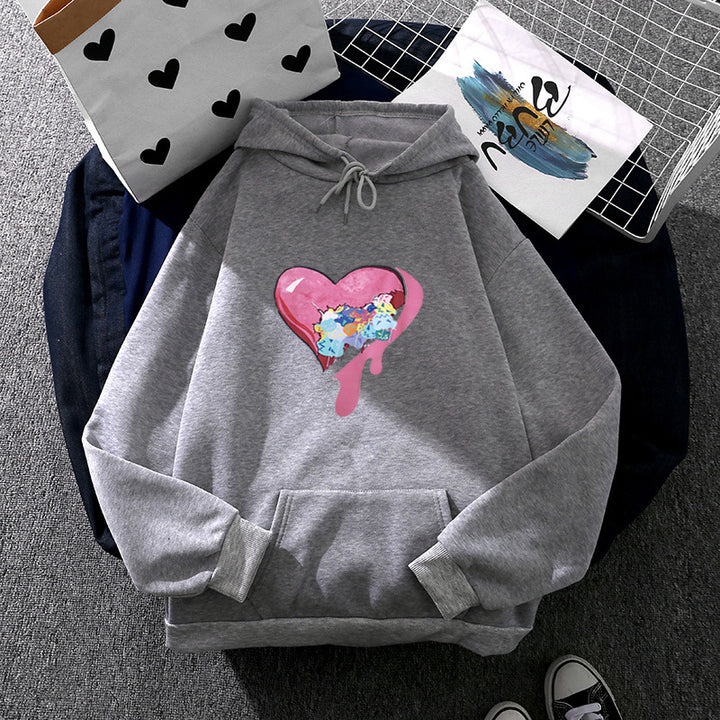 Damen nan Kapuzenpullover mit künstlerischem Aquarell‑Federmotiv, Oversize‑Schnitt und Kängurutasche Drune