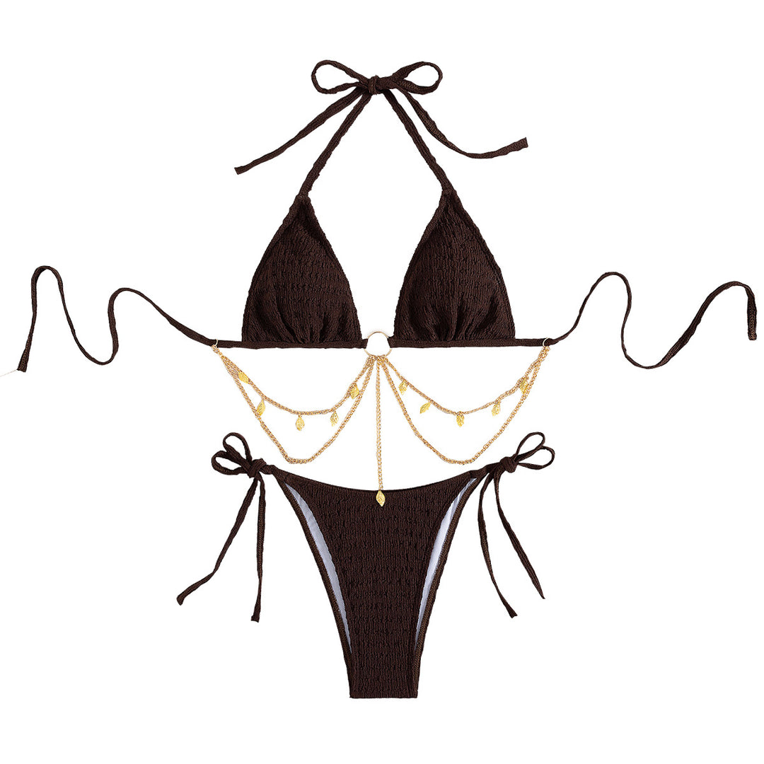 Damen Triangel-Bikini mit goldenen Kettenverzierungen Drune