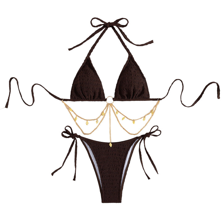Damen Triangel-Bikini mit goldenen Kettenverzierungen Drune