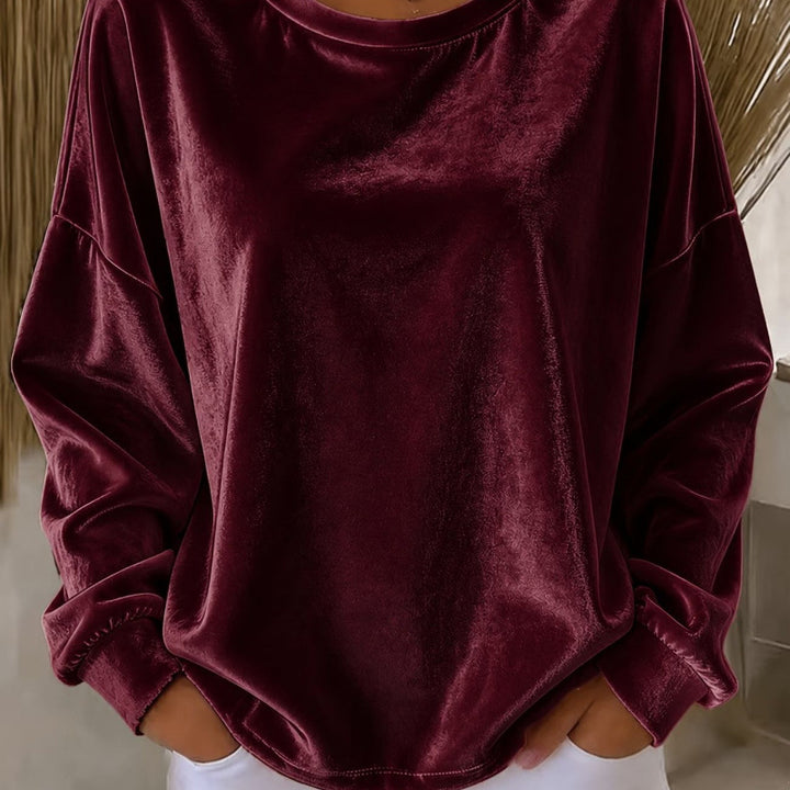 Damen Samt-Oversize-Sweatshirt mit Rundhalsausschnitt und eingesetzter Schulter Drune