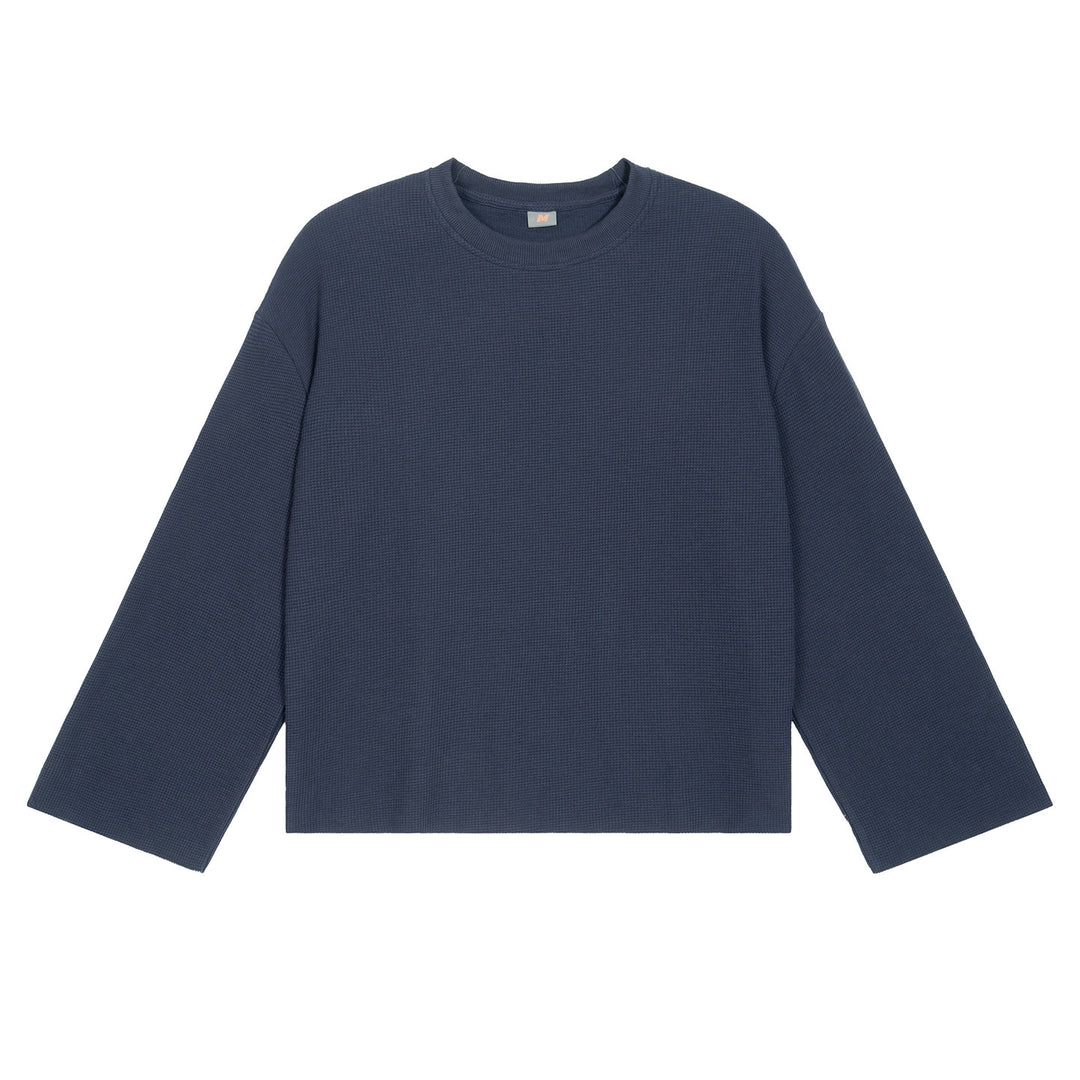 Herren Boxy Waffelstrick-Pullover mit Oversize-Schnitt und Rundhalsausschnitt Drune
