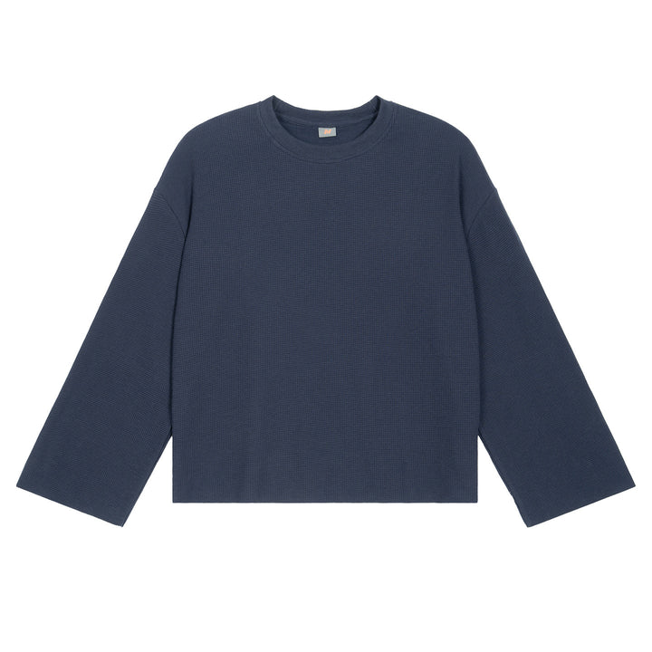 Herren Boxy Waffelstrick-Pullover mit Oversize-Schnitt und Rundhalsausschnitt Drune