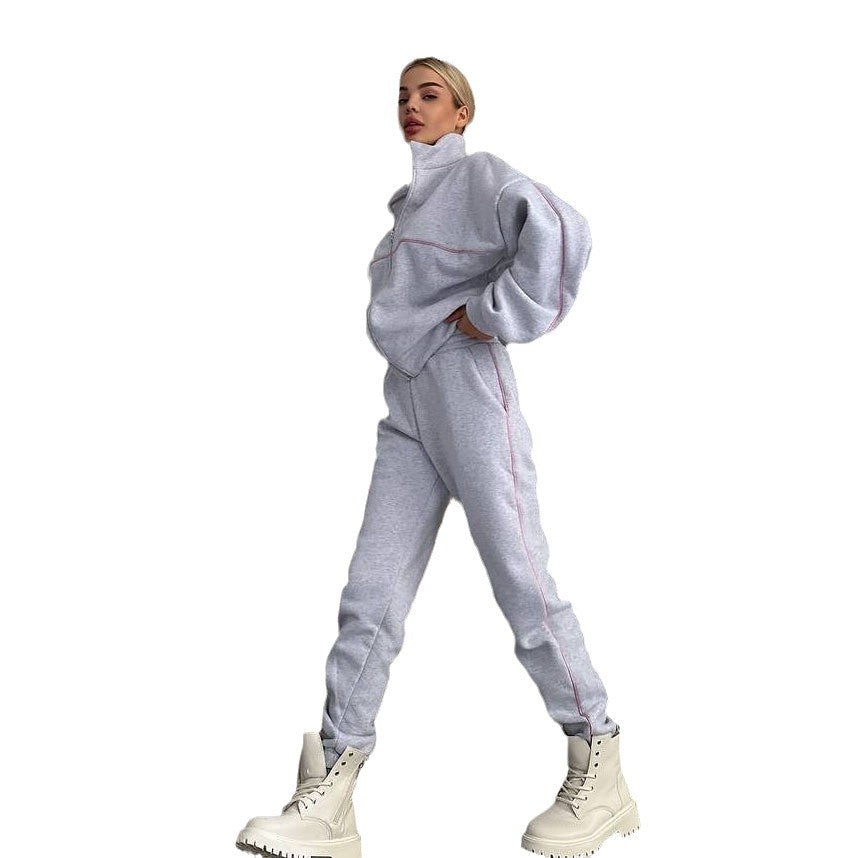 Damen gemütlicher Fleece-Sweatanzug mit hohem Kragen und Reißverschluss Drune