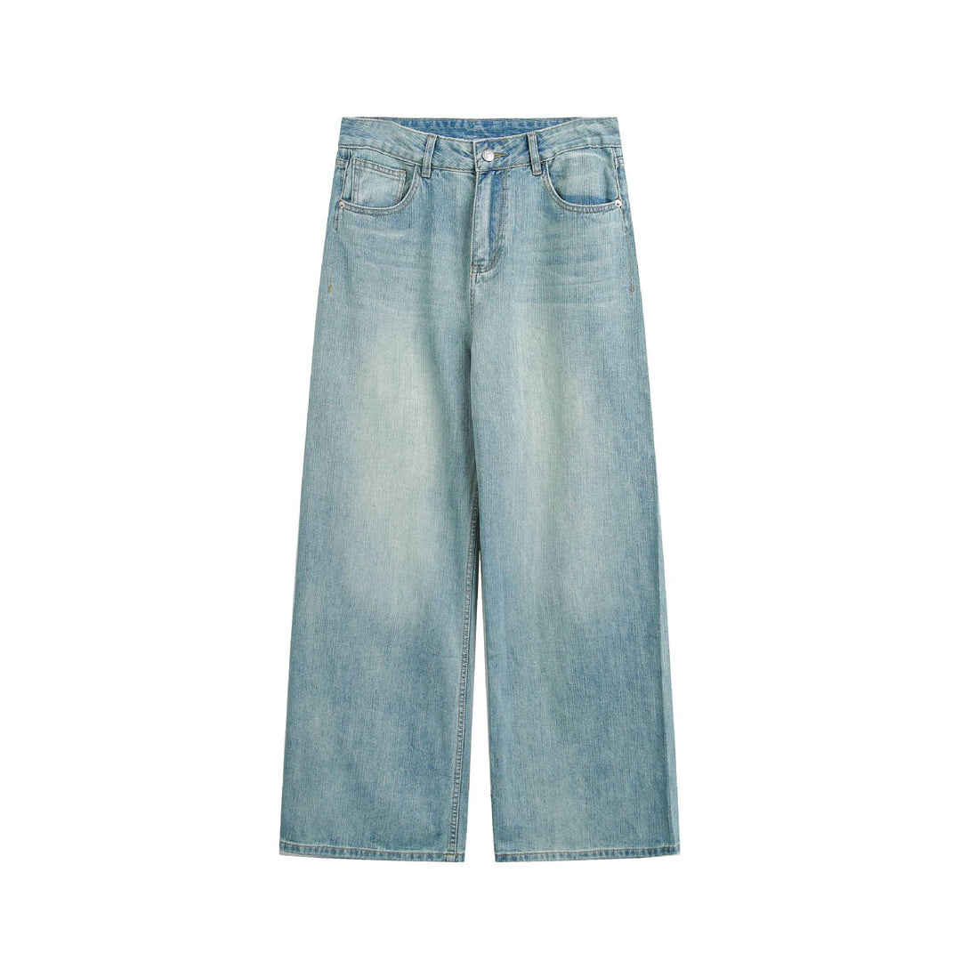 Damen Hochbund verkürzte Jeans mit weitem Bein, Five-Pocket und Vintage-Wash Drune