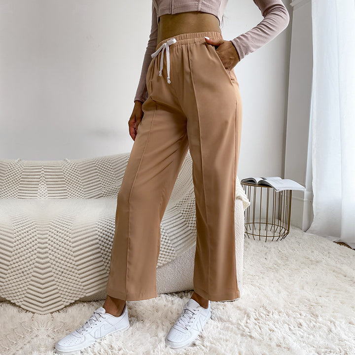 Damen Relaxed-Hose mit Elastikbund, Kordelzug und Bügelfalte Drune