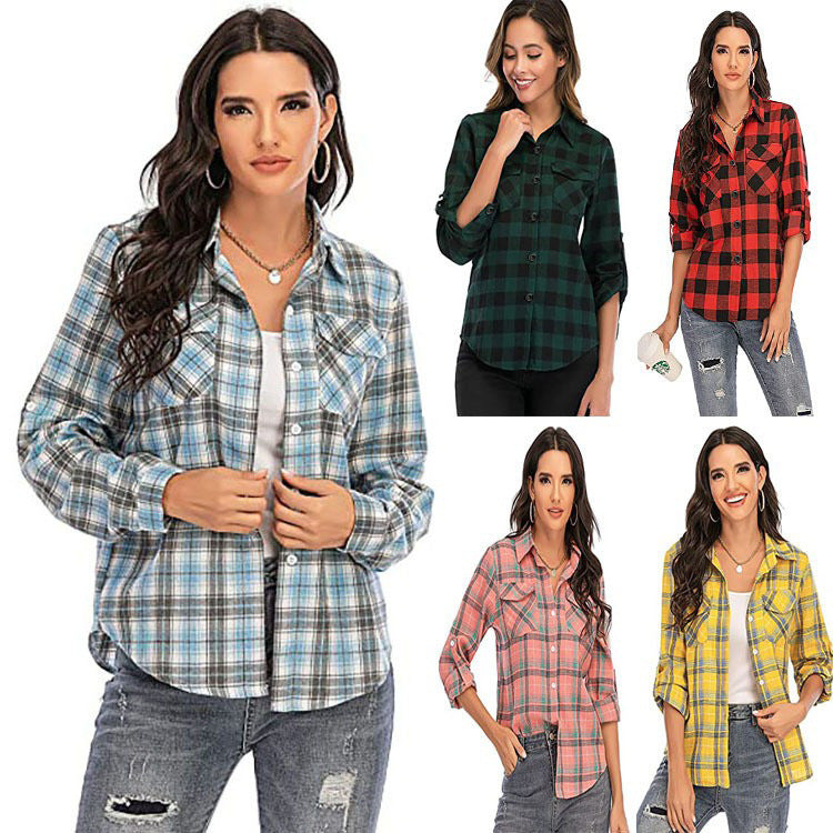 Damen Karierte Flanellbluse Drune