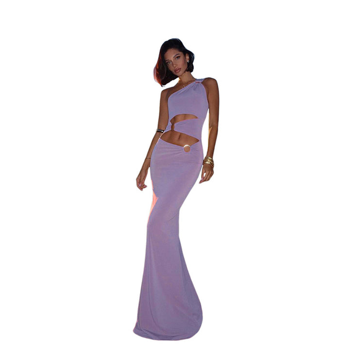 Damen Elegantes One-Shoulder-Maxikleid mit Raffungen und metallischem Detail Drune