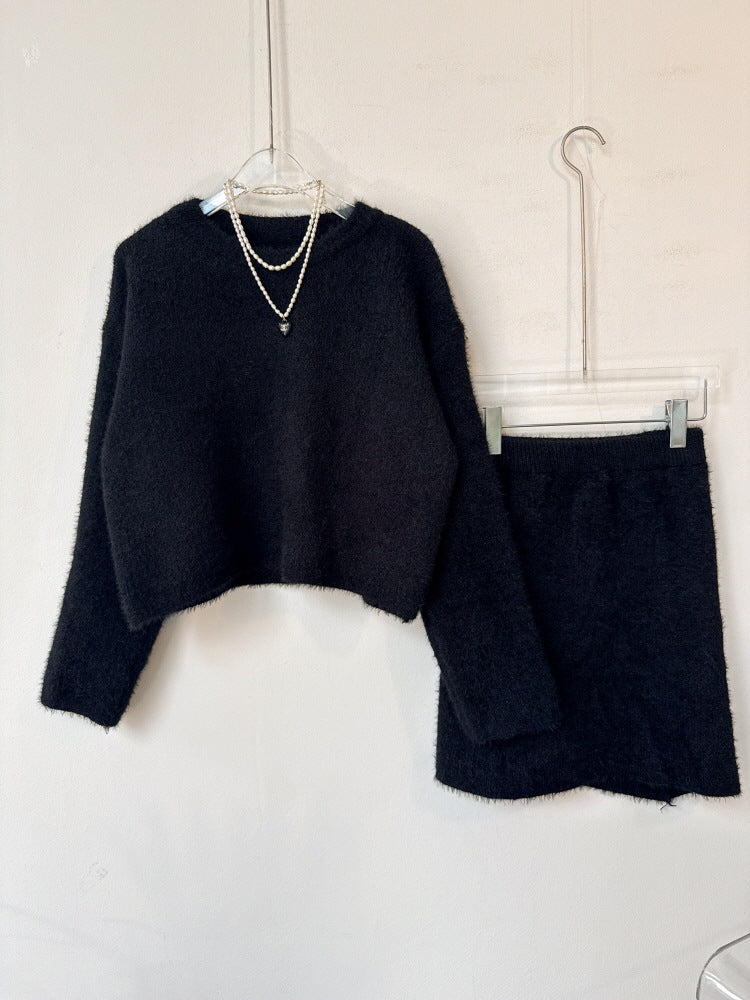 Damen Kuscheliger Flausch-Zweiteiler mit Oversize-Pullover und Minirock Drune