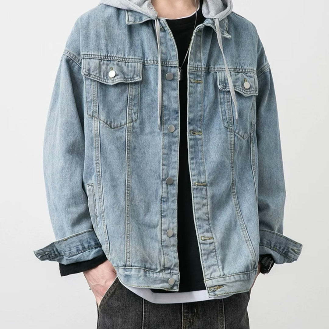 Herren Lässige Denimjacke mit integriertem Hoodie Drune