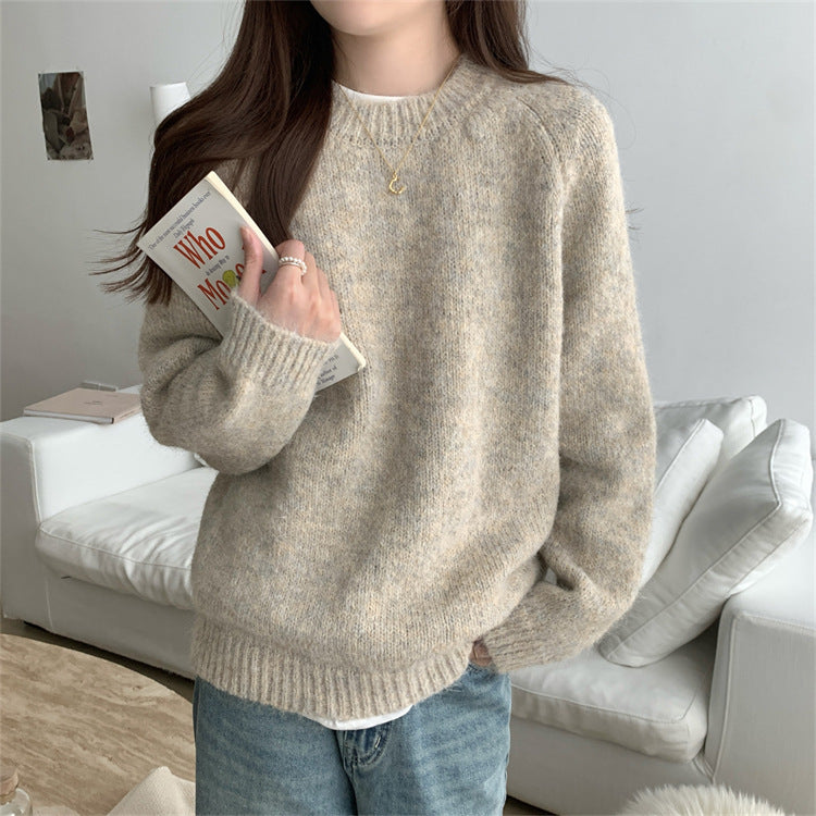 Damen lässiger Strickpullover mit Rundhalsausschnitt und weichem Material Drune