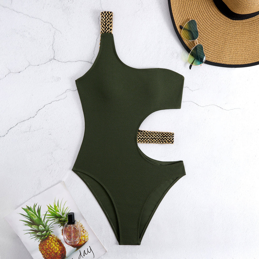 Damen Einteiliger Badeanzug mit asymmetrischem Cut-Out und modischen Kettenakzenten Drune