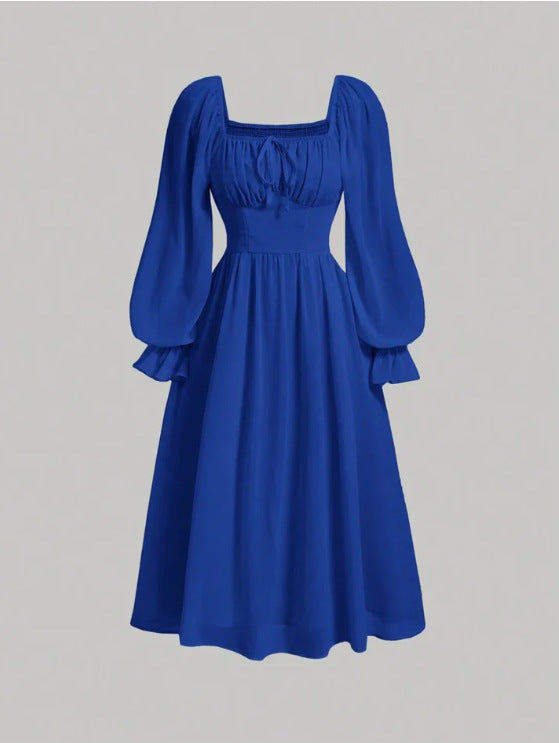 Damen Elegantes Midikleid mit Puffärmeln Drune