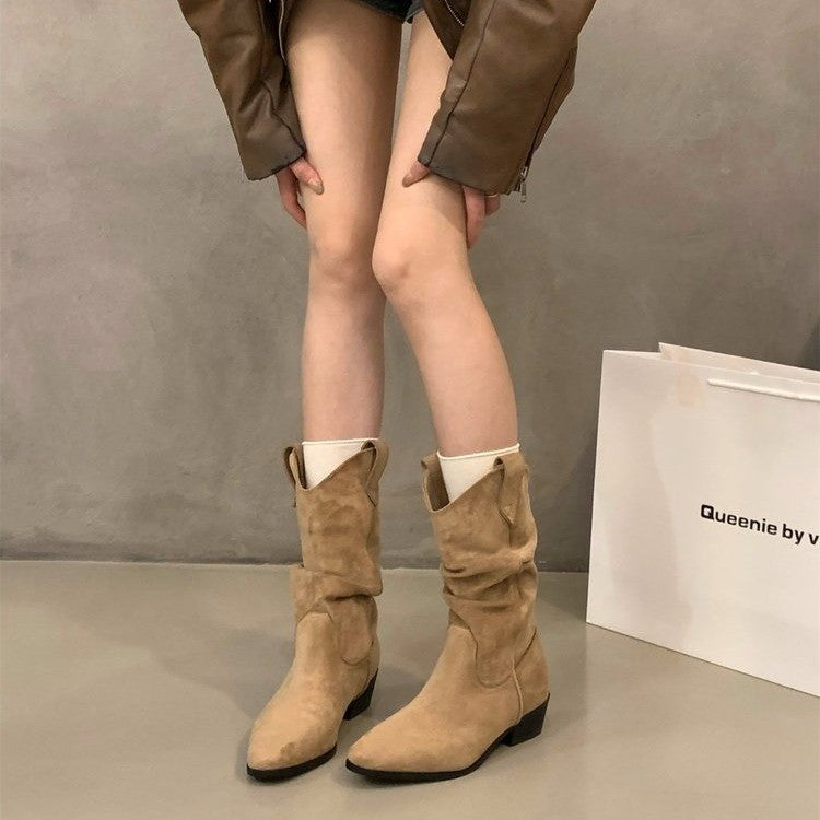 Damen Modische Wildlederstiefeletten Drune