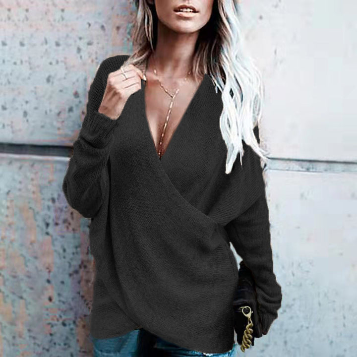 Damen Eleganter Wickelpullover mit weichem Strick und tiefem V-Ausschnitt Drune