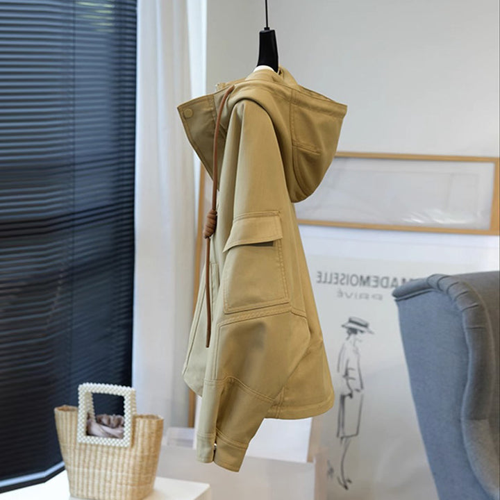 Damen Oversize-Utility-Jacke mit Kapuze, Kordelzug und aufgesetzten Taschen Drune