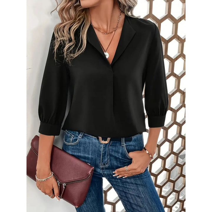 Damen Elegante Viskosebluse mit 3/4-Ärmeln und V-Ausschnitt Drune