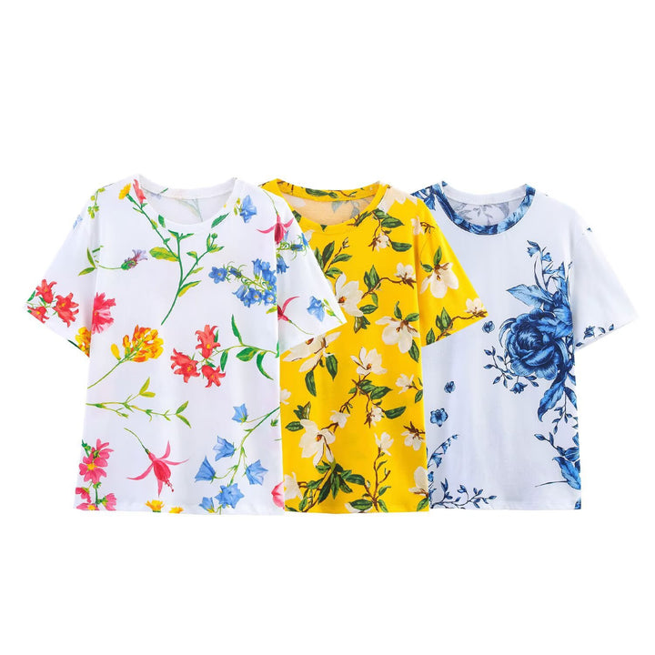 Damen T-Shirt aus hochwertiger Baumwolle mit floralem Print und lässigem Schnitt Drune