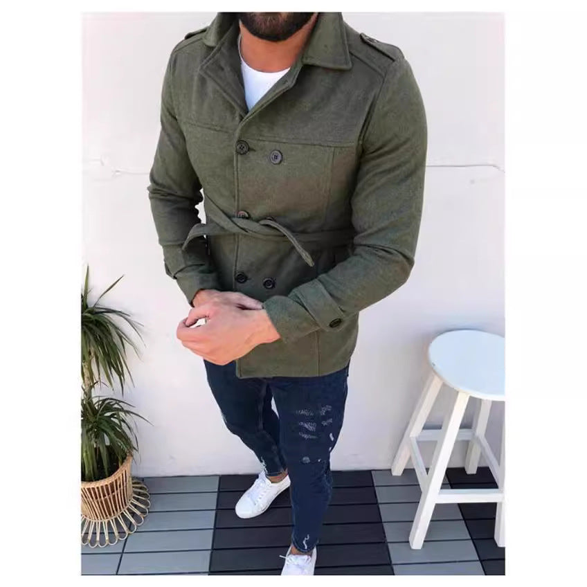 Herren modischer Trenchcoat mit doppelter Knopfreihe und taillierbarem Gürtel Drune