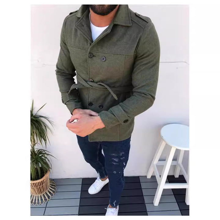 Herren modischer Trenchcoat mit doppelter Knopfreihe und taillierbarem Gürtel Drune