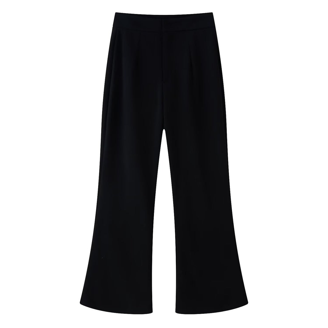 Damen hochtaillierte Palazzo‑Hose mit weitem Bein, Bundfalten und verdecktem Verschluss Drune