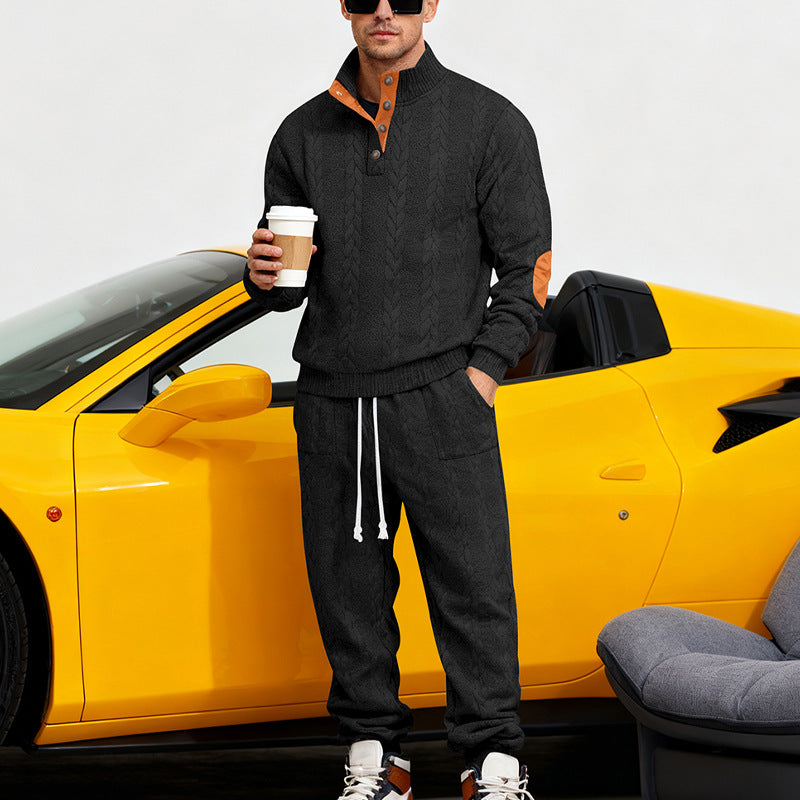 Herren nan Strickkombination aus Pullover und Jogginghose mit Zopfmuster und Ellenbogenbesatz Drune