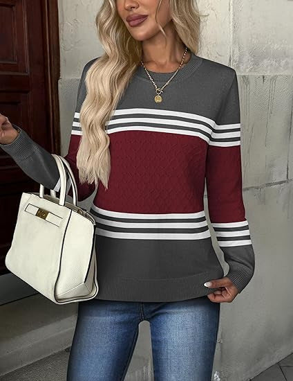 Damen Strickpullover mit strukturiertem Muster und eleganten Farbblockdetails Drune