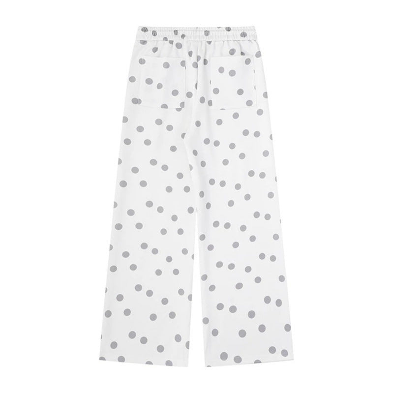 Damen Weite Lounge‑Hose mit Komfortbund, Polka‑Dot‑Allover und verspieltem Cartoon-Print Drune