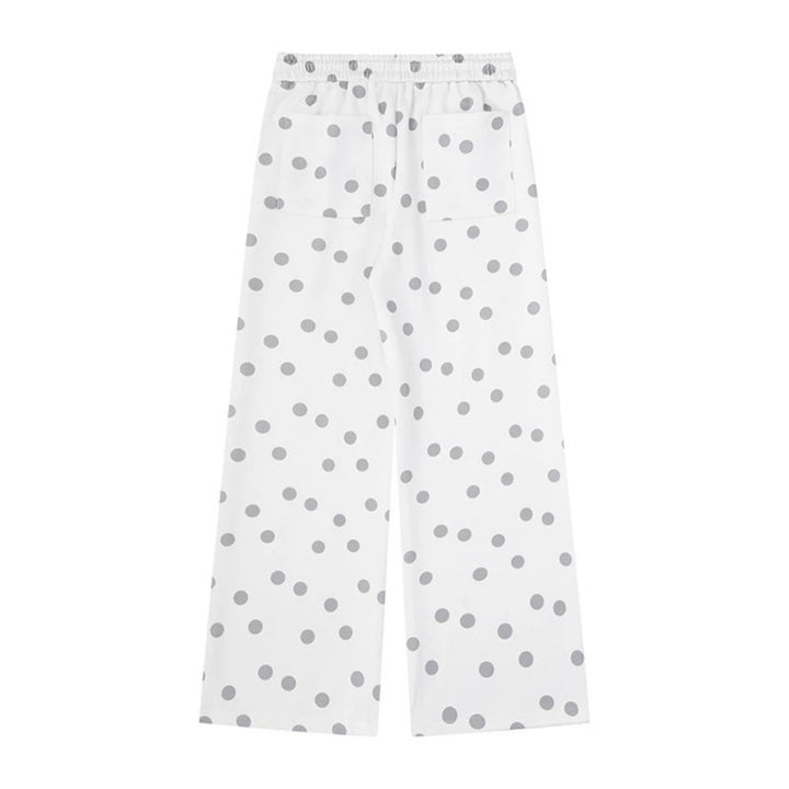 Damen Weite Lounge‑Hose mit Komfortbund, Polka‑Dot‑Allover und verspieltem Cartoon-Print Drune