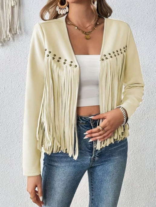 Damen Fransenjacke mit dekorativen Nieten und stylischem Schnitt Drune