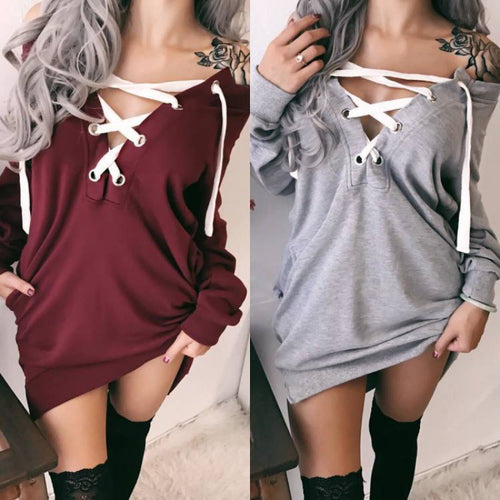 Damen Oversized Kapuzenpullover mit verspieltem Schnür-Design Drune