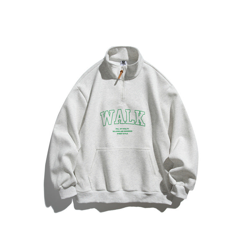 Unisex Oversize-Fleece-Halbzip-Sweatshirt mit Stehkragen und Kängurutasche Drune