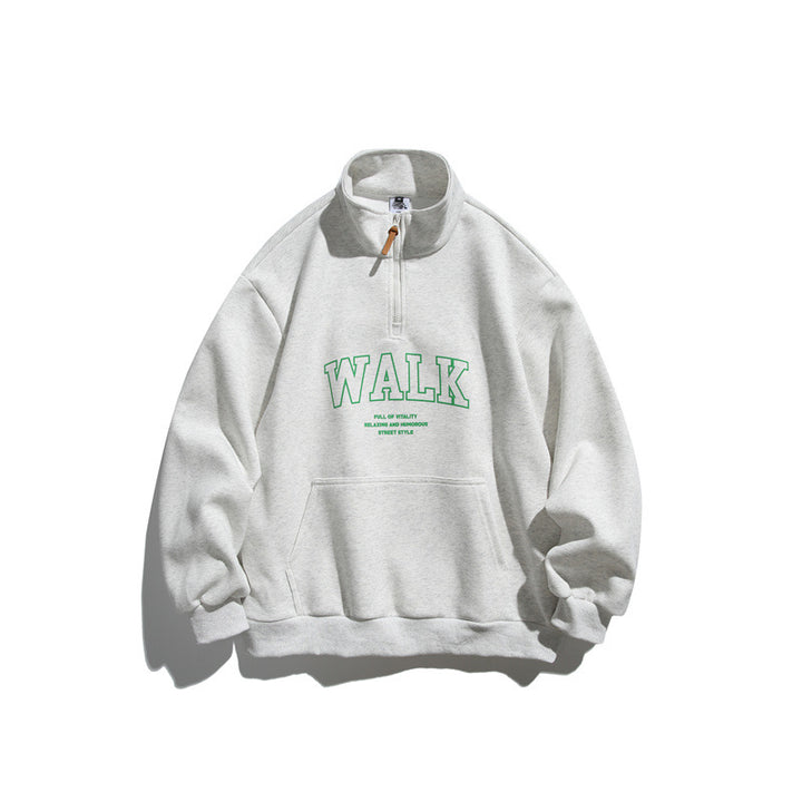 Unisex Oversize-Fleece-Halbzip-Sweatshirt mit Stehkragen und Kängurutasche Drune
