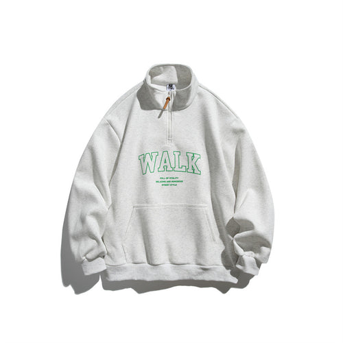 Unisex Oversize-Fleece-Halbzip-Sweatshirt mit Stehkragen und Kängurutasche Drune
