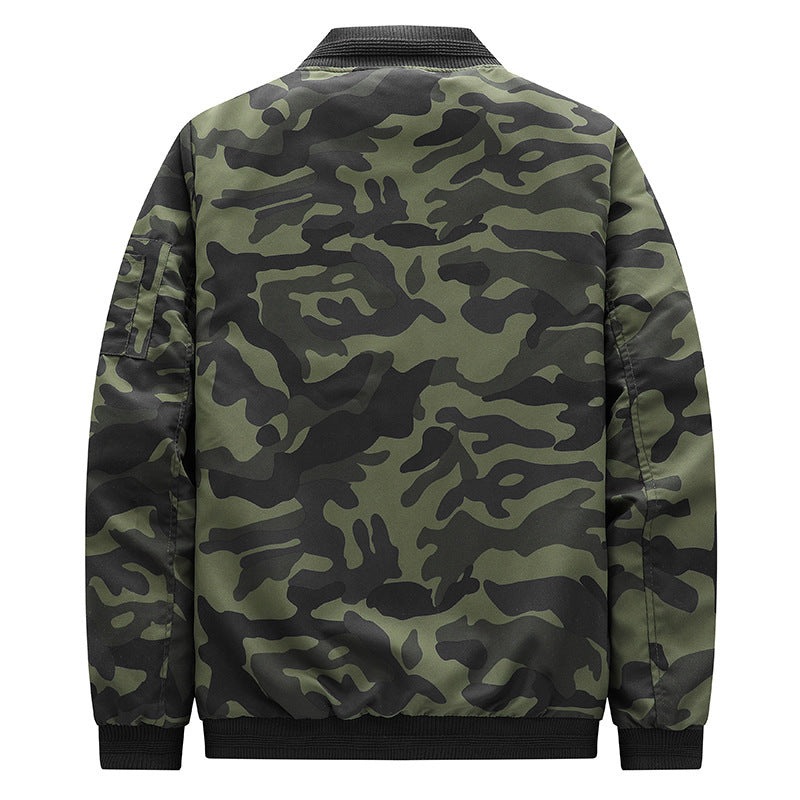Herren Camouflage-Bomberjacke im Military‑Look mit Reißverschluss und Ärmel‑Utilitytasche Drune
