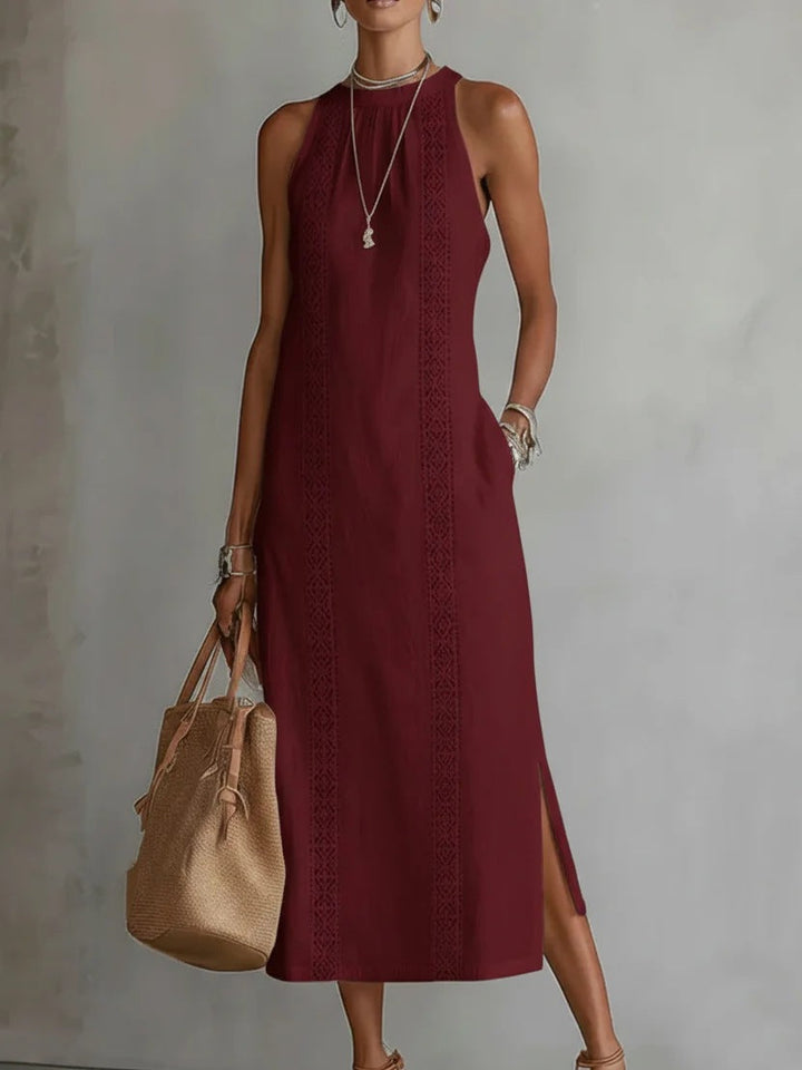 Damen Elegantes Sommer-Maxi-Kleid mit Spitzenapplikation und seitlichem Schlitz Drune