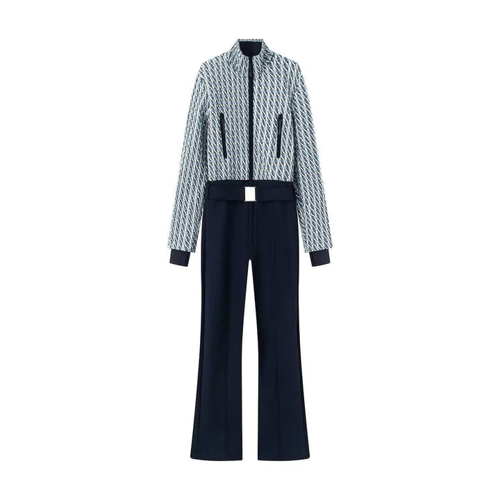 Damen nan kurz geschnittenes Bouclé-Blouson-Set mit Stehkragen, verdecktem Reißverschluss und High-Waist Schlaghose Drune